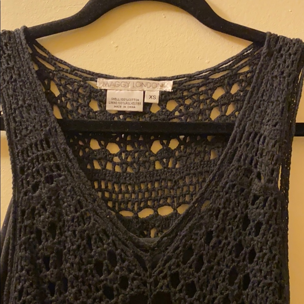 Sleeveless Crochet Black Dress - Picture 2 of 9